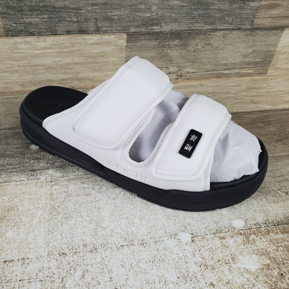 Seichi Senko Mens Slides Sandals Sz 9 White Black Comfort Slip On